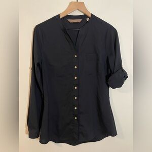 Team Style by Oobe Navy Blue Button Down Taylored Shirt Casual Blouse Size Small